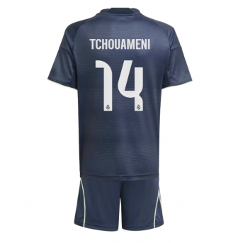 Billige Fotballdrakt Real Madrid Aurelien Tchouameni #14 Replika Bortedraktsett Barn 2025-26 Kortermet (med bukser)